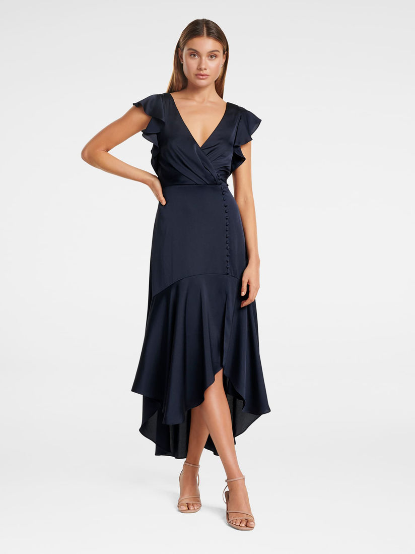 Carina satin flutter sleeve dress clearance