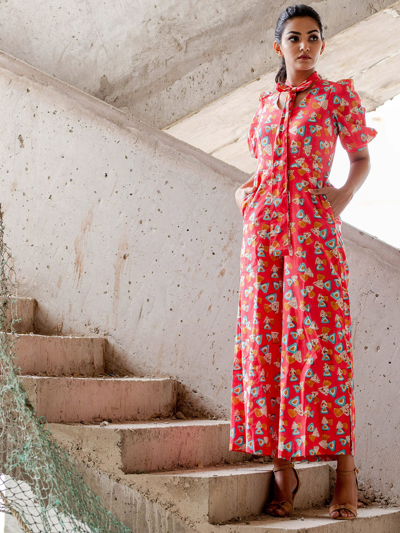 red fancy jumpsuit