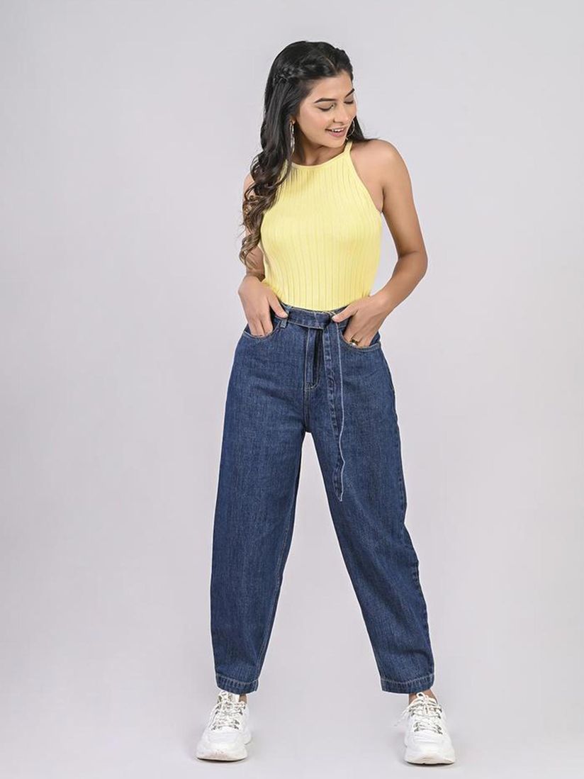 Freakins Jeans And Jeggings Buy Freakins Belted Balloon Fit Jeans In Blue Online Nykaa Fashion