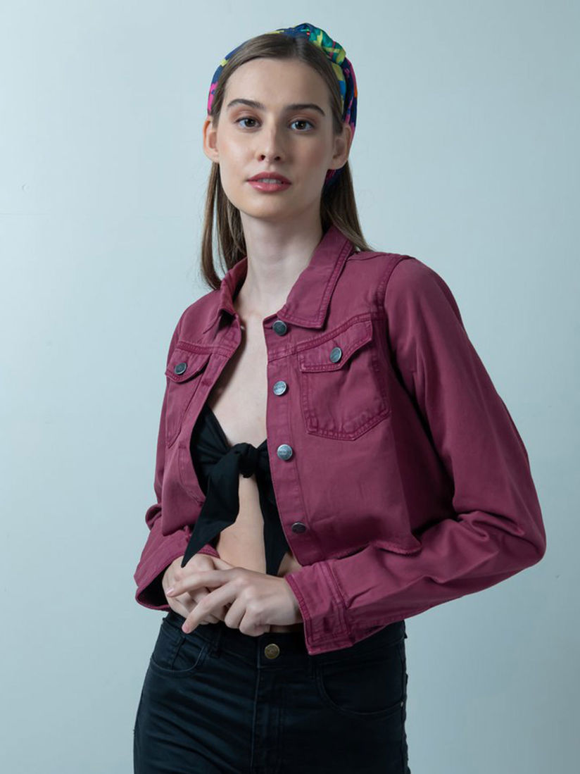 light pink cropped denim jacket