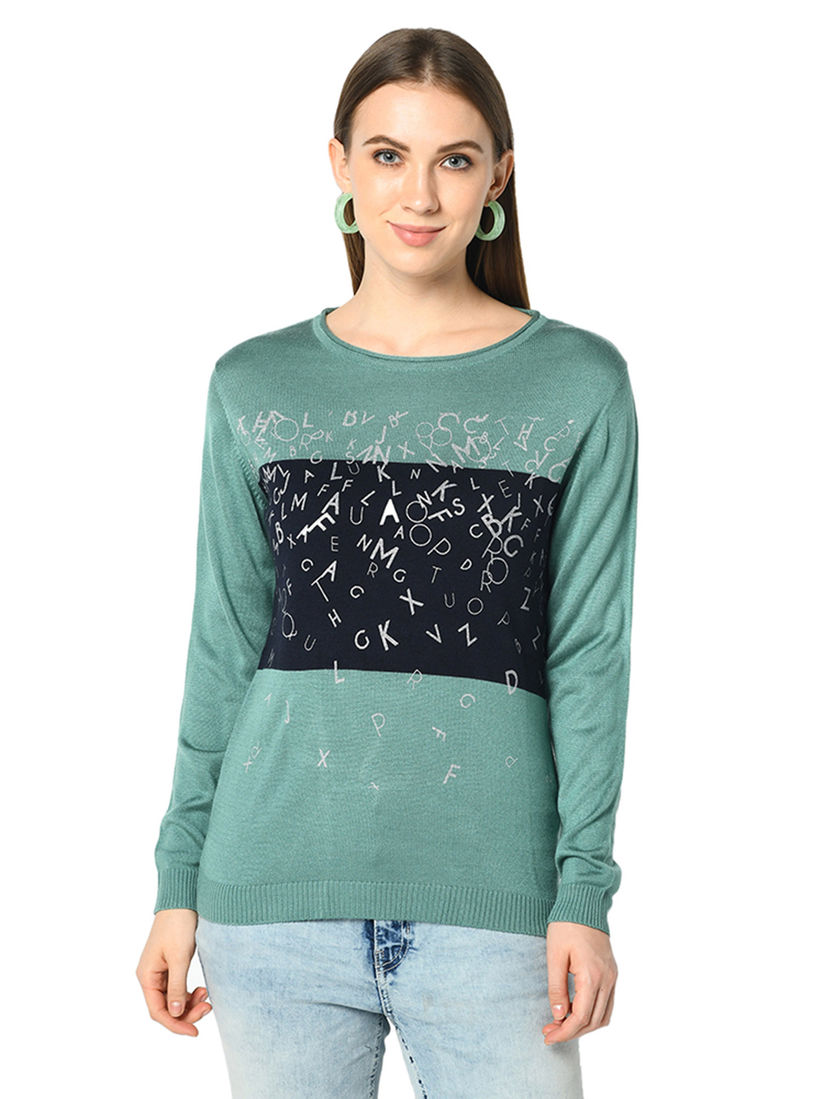 Fashivo Cardigans Sweaters Buy Fashivo Sea Green Round Neck Long Sleeves Sweater Online Nykaa Fashion