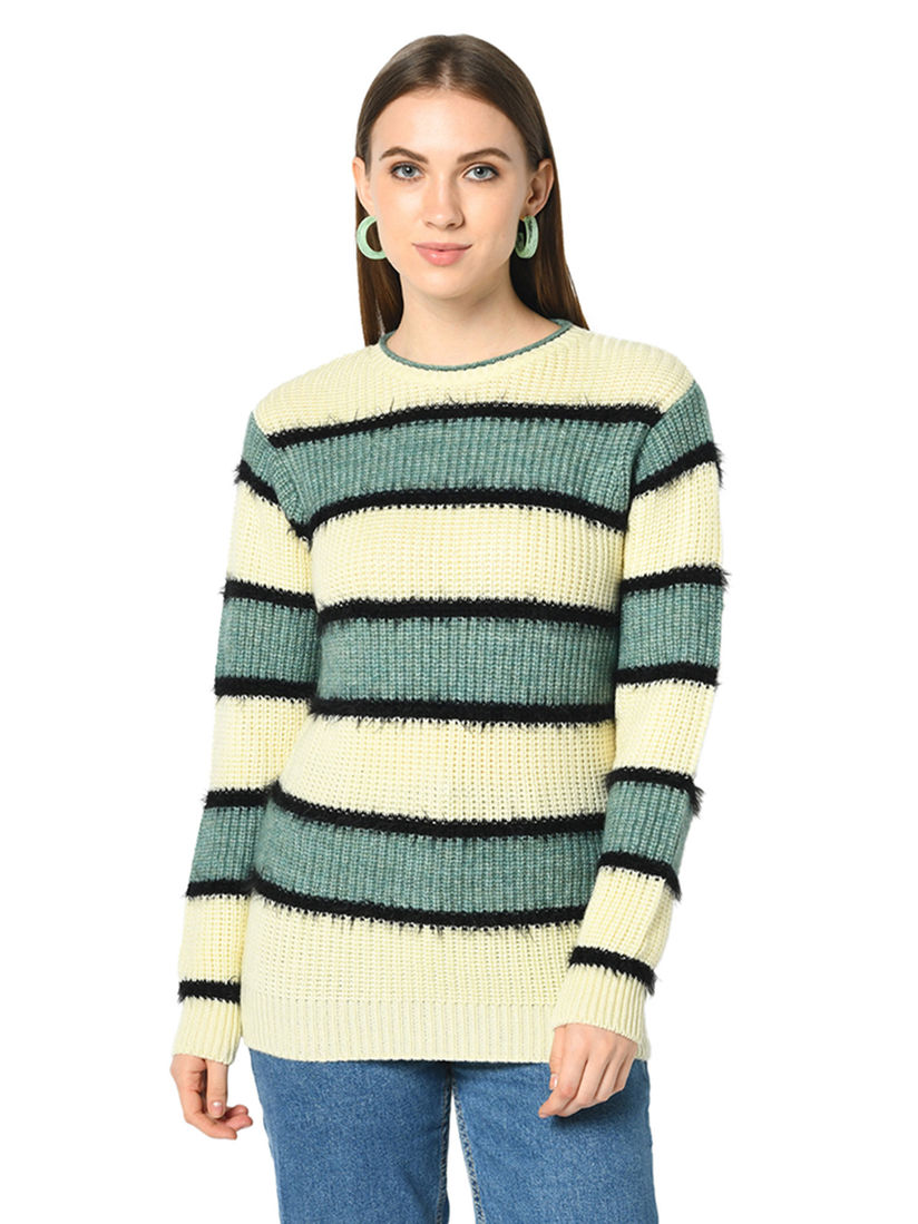 Fashivo Cardigans Sweaters Buy Fashivo Sea Green Striper Sweater Online Nykaa Fashion