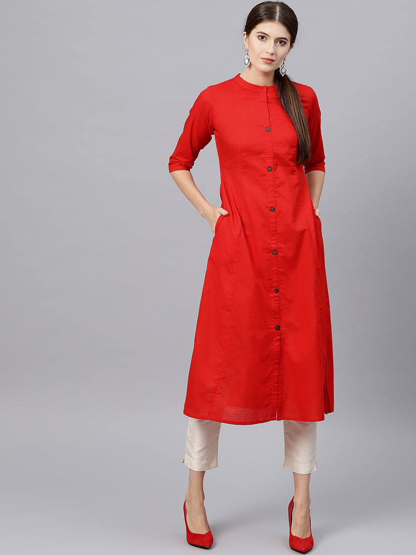 Solid Cotton Self Design Aline Kurta 