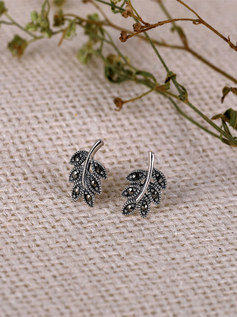 Tiny Rectangle Stud Earrings Textured /& Oxidised Sterling Silver