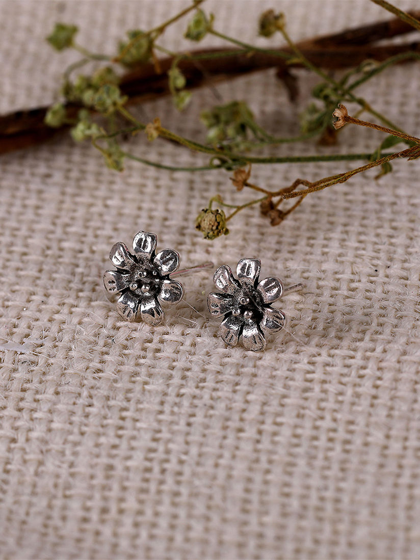 Tiny Rectangle Stud Earrings Textured /& Oxidised Sterling Silver