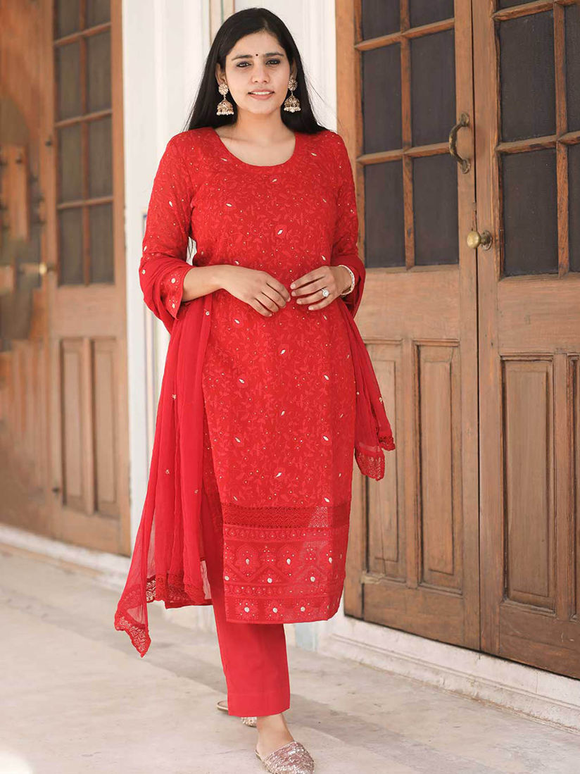 Chikan embroidery dress clearance