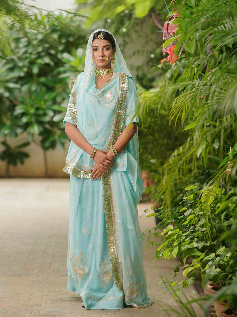 Gulabi Dori Lehengas Buy Gulabi Dori Blue Gota Work Top With Lehenga Dupatta Set Of 3 Online Nykaa Fashion Gulabi gulshan lehenga by shasha price rs.