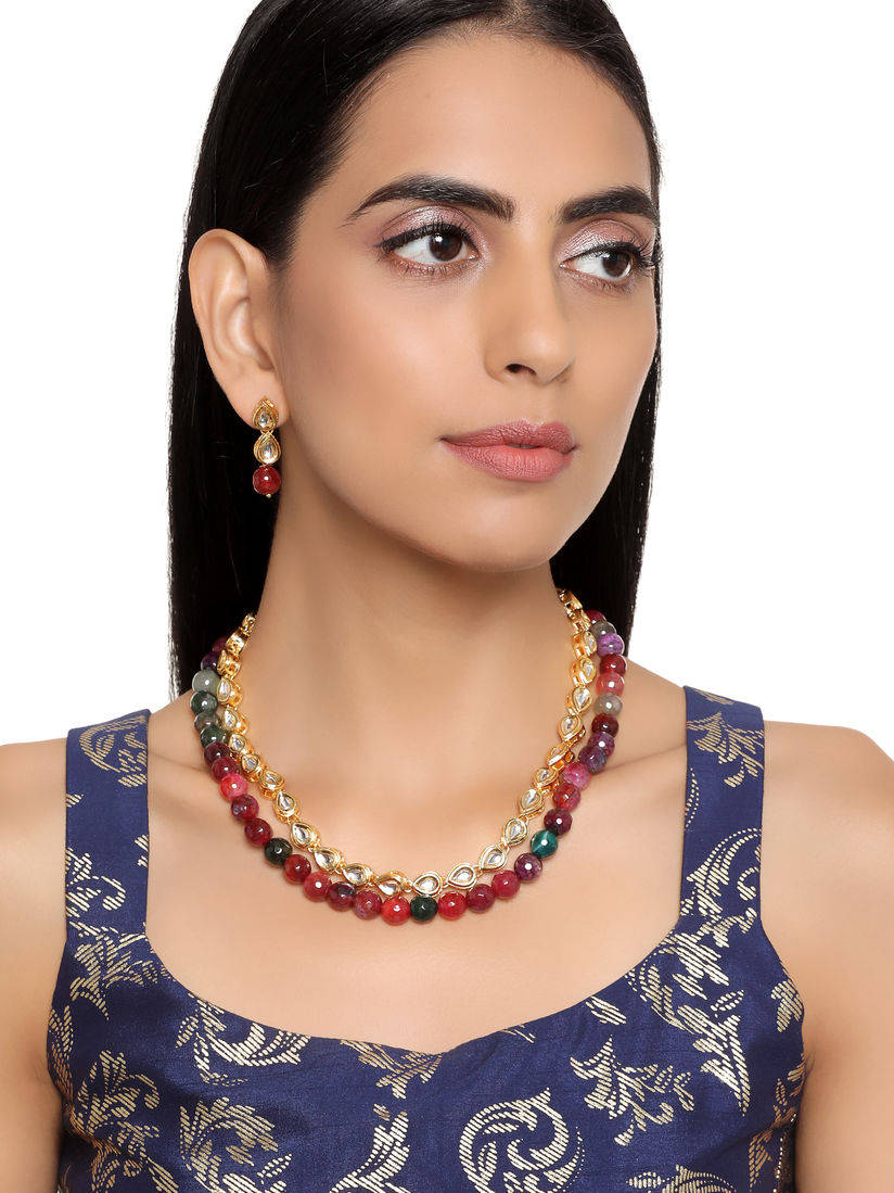 maroon stone necklace set