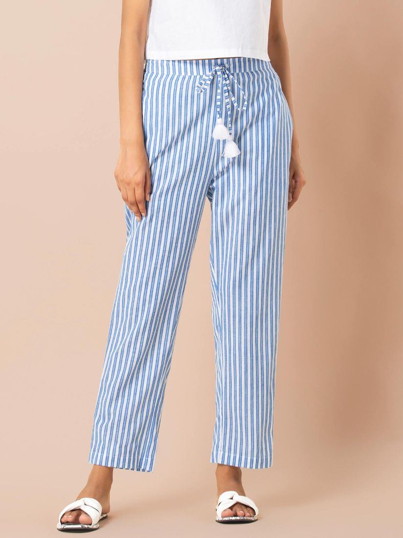 striped pants blue and white