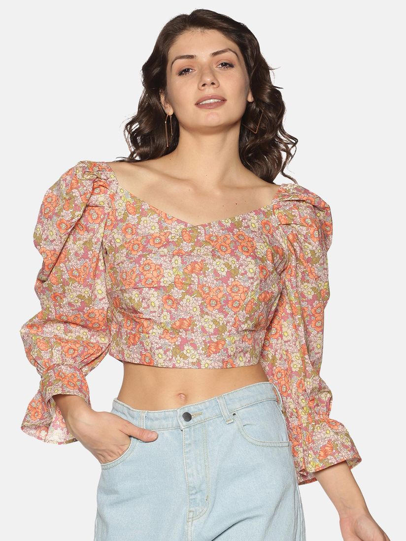 Long sleeve floral crop top clearance