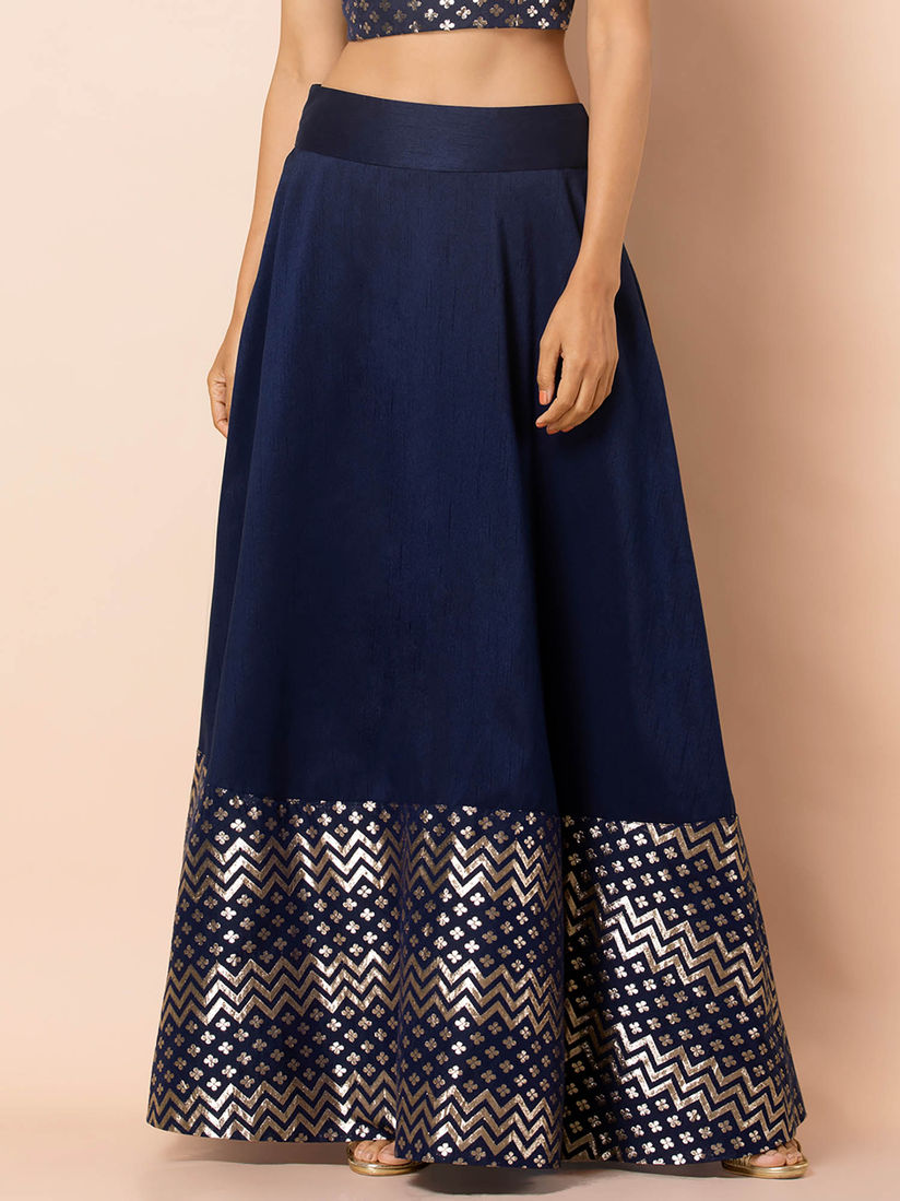 Buy Indya Blue Geometric Ethnic Skirt 