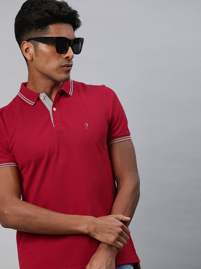Indian Terrain Red Solid Polo T-Shirt 