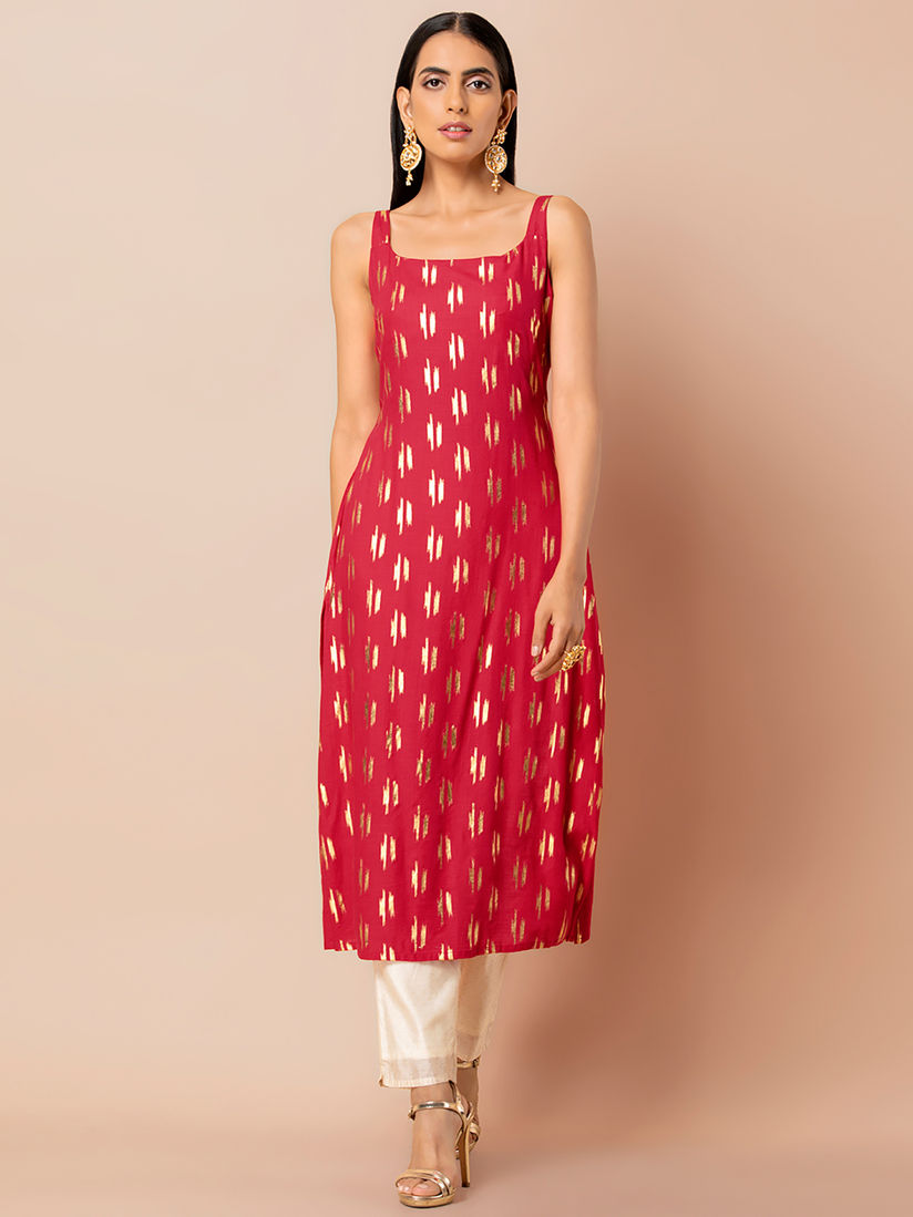 Indya Kurtis Kurtas And Tunics Buy Indya Red Ikat Foil Print Strappy Straight Kurta Online Nykaa Fashion For your office wear, you can buy formal shirts & pants (or) pair kurtas/tops with jeans & leggings.