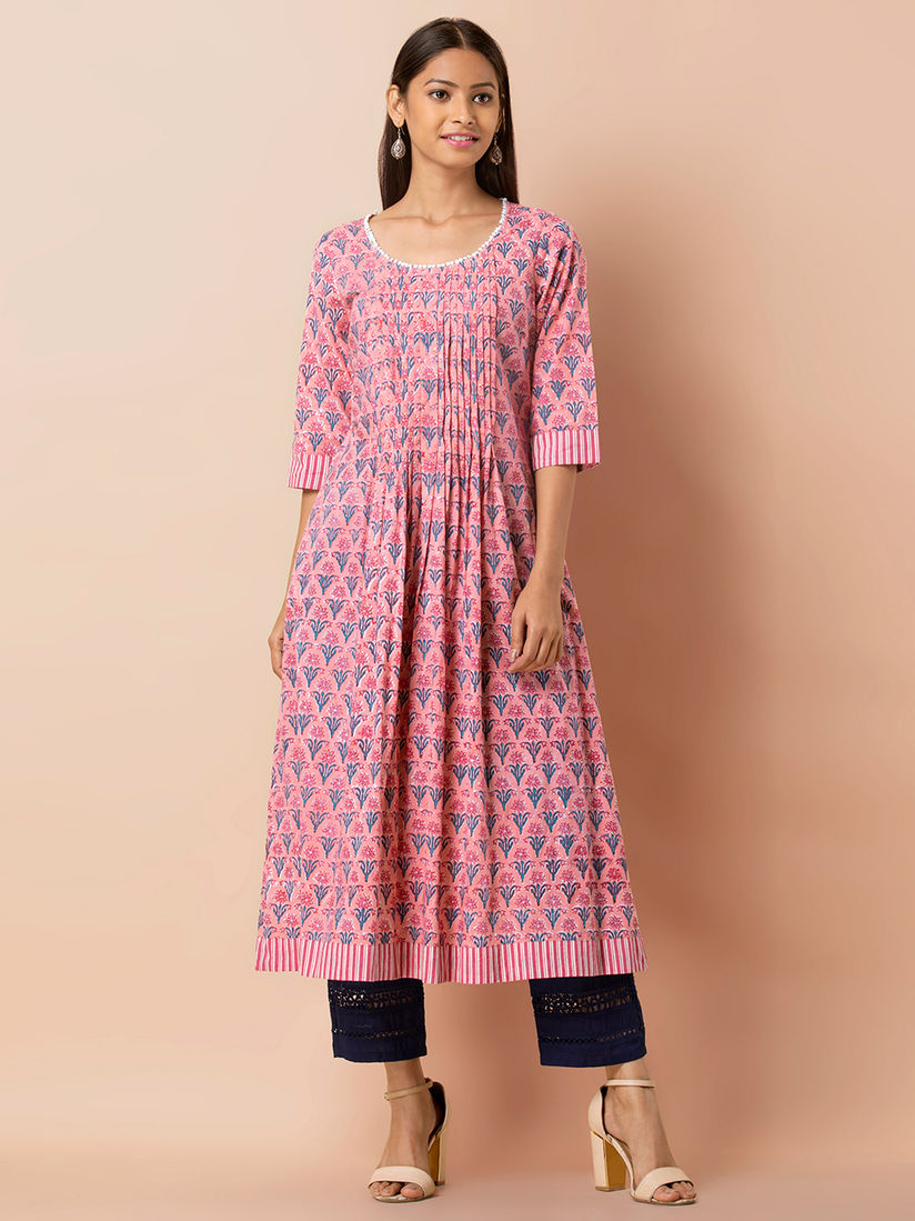 Indya Kurtas Kurtis And Tunics Indya Pink Cotton Block Print Pin Tuck A Line Tunic Online Nykaa Fashion + fusions kurta suit sets. indya pink cotton block print pin tuck a line tunic
