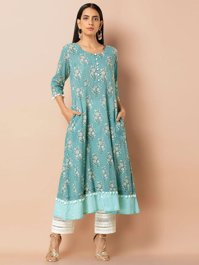 Indya Kurtis Kurtas And Tunics Buy Indya Blue Printed Cotton A Line Pom Pom Lace Kurta Online Nykaa Fashion She is a vicious and mean cat and she once stole lady tremaine's special blanket in one scene. indya blue printed cotton a line pom pom lace kurta