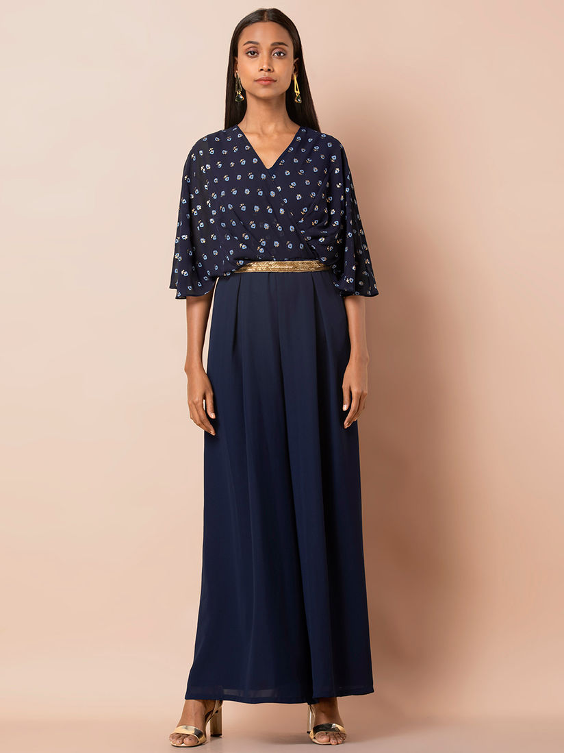 blue jumpsuit with cape