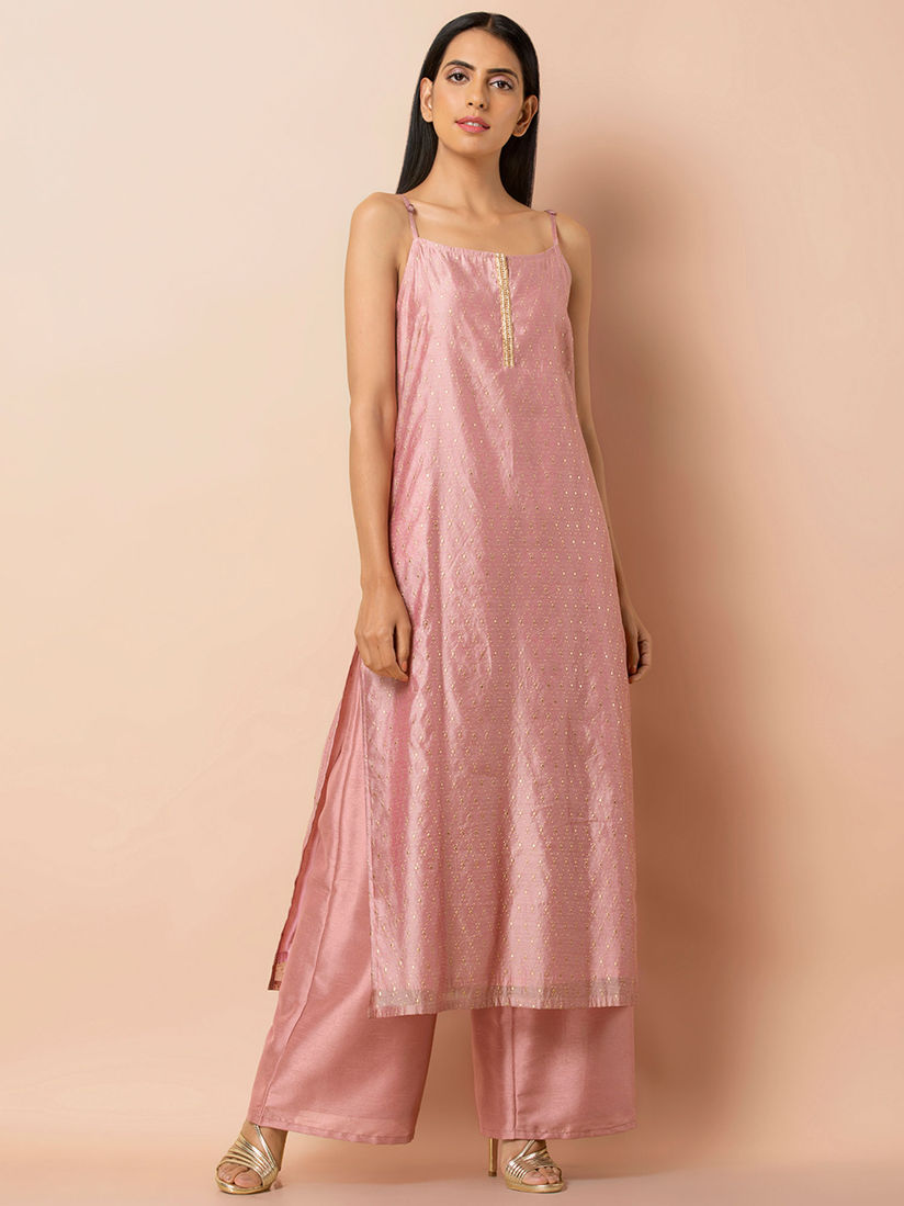 Indya Kurtis Kurtas And Tunics Buy Indya Pink Foil Chanderi Strappy Straight Kurta Online Nykaa Fashion This season we're seeing strappy kurtas in different designs paired with palazzos and crop pants. indya pink foil chanderi strappy straight kurta