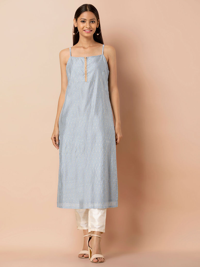 Indya Kurtis Kurtas And Tunics Buy Indya Blue Foil Chanderi Strappy Straight Kurta Online Nykaa Fashion Shop for strappy top in india buy latest range of strappy top at myntra free shipping cod easy returns and exchanges. indya blue foil chanderi strappy straight kurta