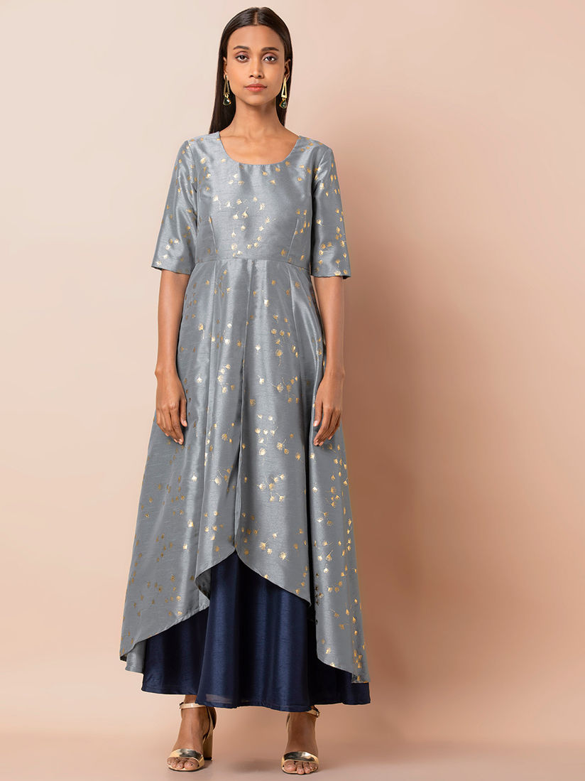 Indya Ethnic Dresses : Indya Grey Foil Layered High Low Double Layer Tunic  Online | Nykaa Fashion