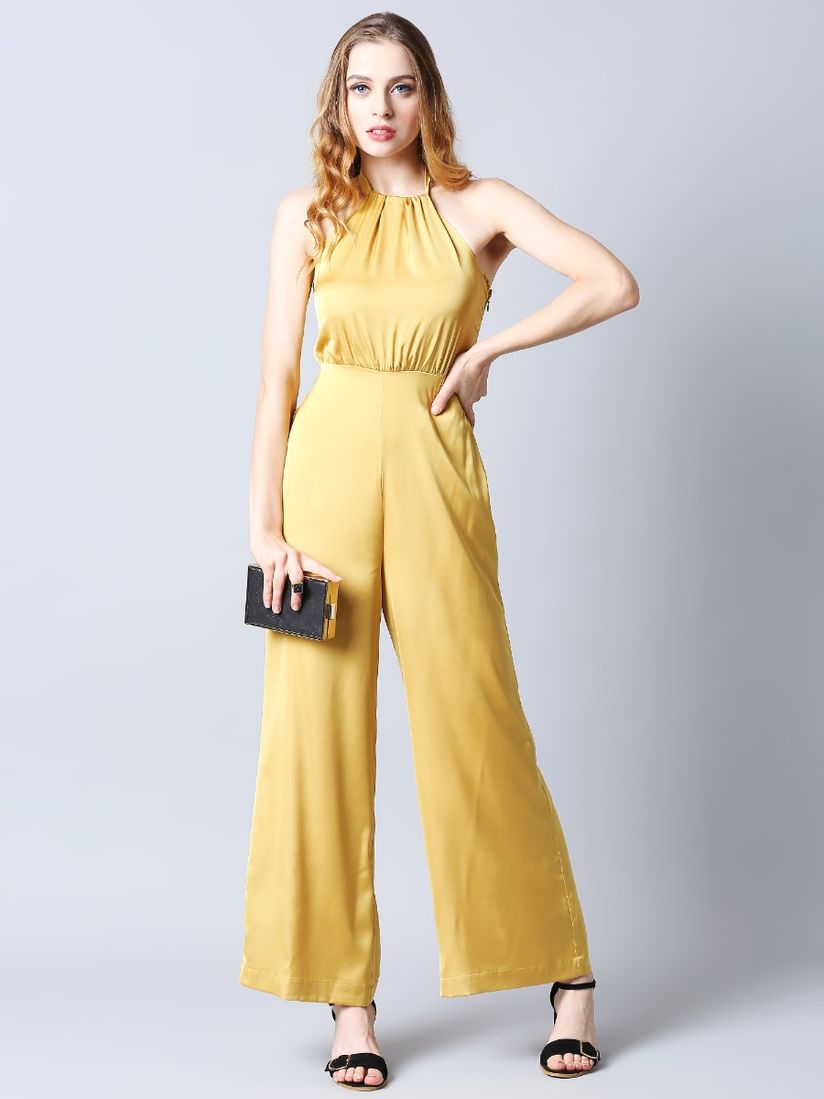 bronze metallic cowl neck 2 in 1 culotte jumpsuit