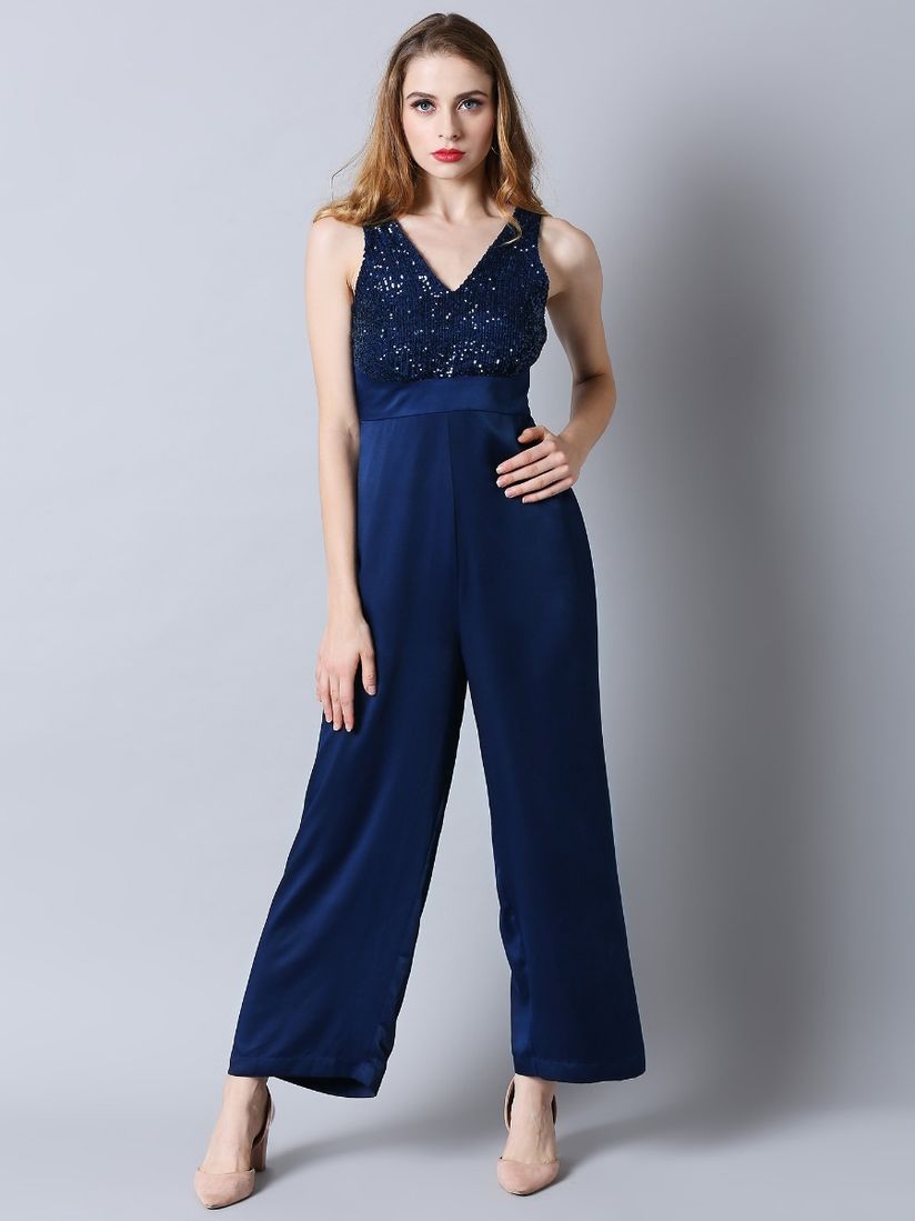 navy blue sequin jumpsuit