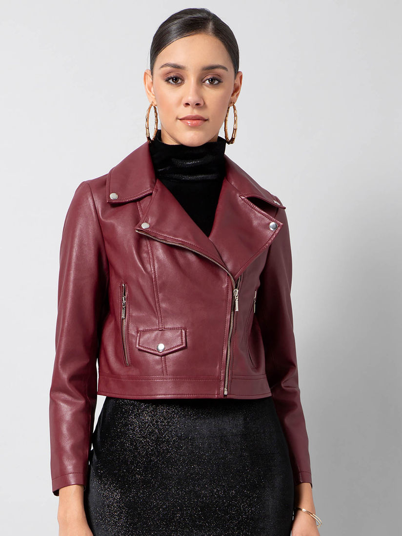 maroon biker jacket