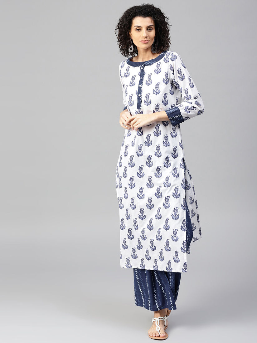 Blue /& Green Printed Straight Kurta With Palazzo Set Kurta Set Free Delivery