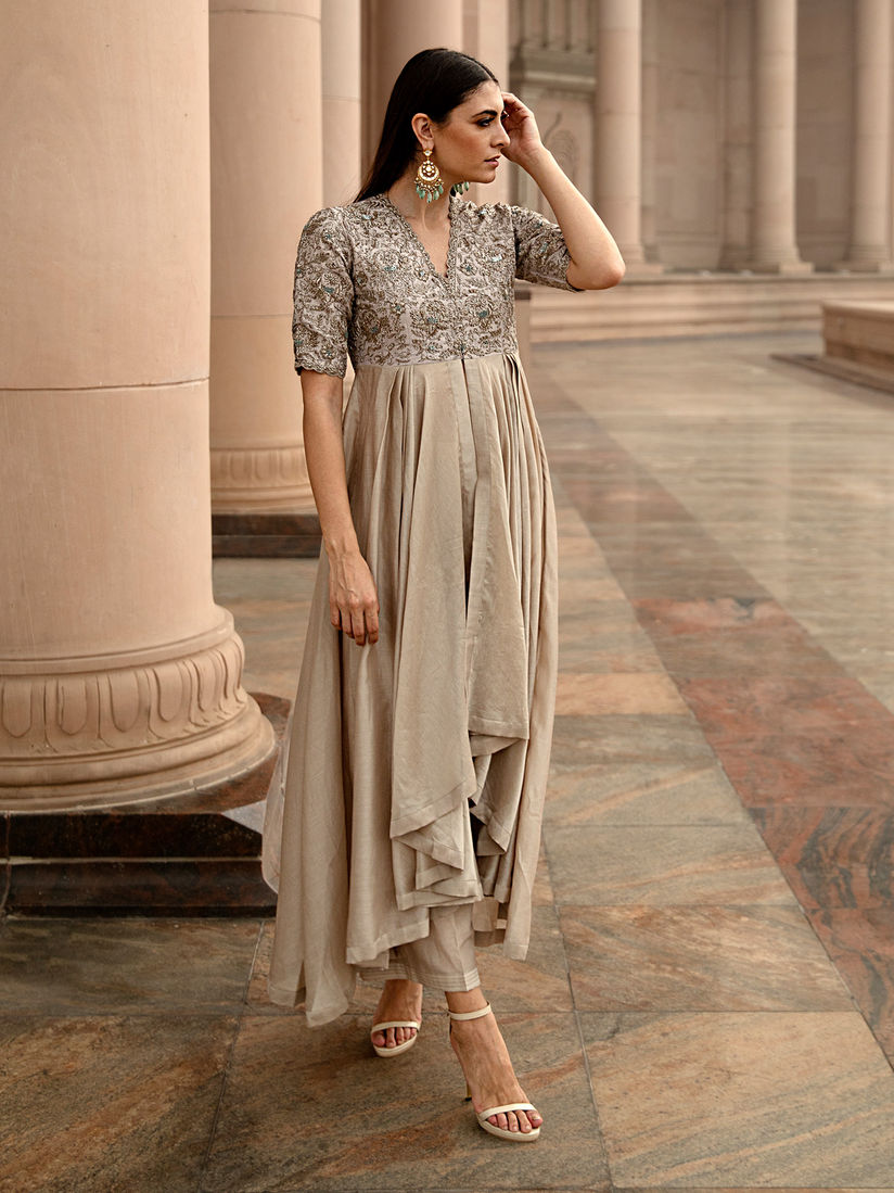 Jayanti Reddy Salwar Suits And Sets Buy Jayanti Reddy Beige Asymmetrical Drape Kurta With Pants Set Of 2 Online Nykaa Fashion Buy tunics, long kurtas india, short kurtas and mini kurtas. jayanti reddy beige asymmetrical drape kurta with pants customisable set of 2