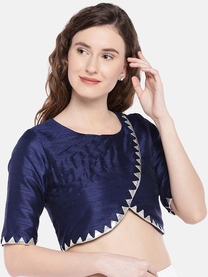 Navy blue readymade blouse online clearance