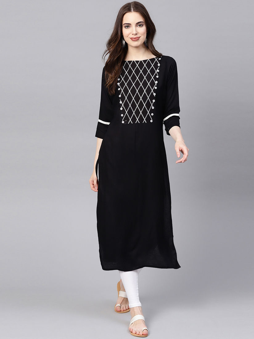 Jaipur Kurti Kurtis Kurtas and Tunics : Buy Jaipur Kurti Black Solid  Straight Rayon Kurta Online|Nykaa Fashion.