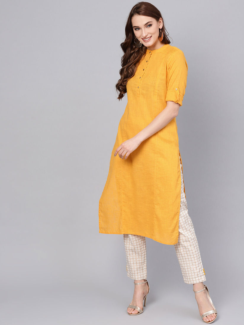 Yellow kurti with white pants clearance
