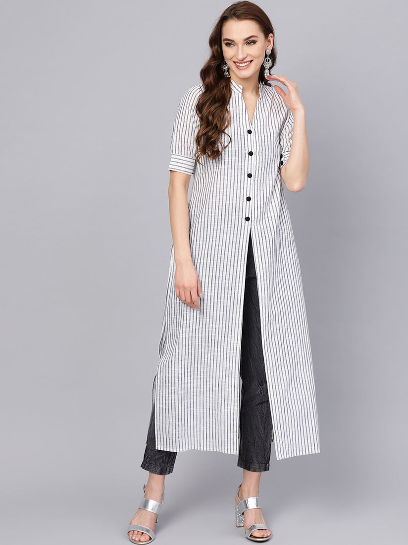 Jaipur Kurti Salwar Suits And Sets Buy Jaipur Kurti Women White Black Denim Grey Striped Straight Kurta With Pant Set Of 2 Online Nykaa Fashion Bimba women rayon custom kurta kurti short sleeve summer tunic long top blouse indian clothing. jaipur kurti women white black denim grey striped straight kurta with pant set of 2