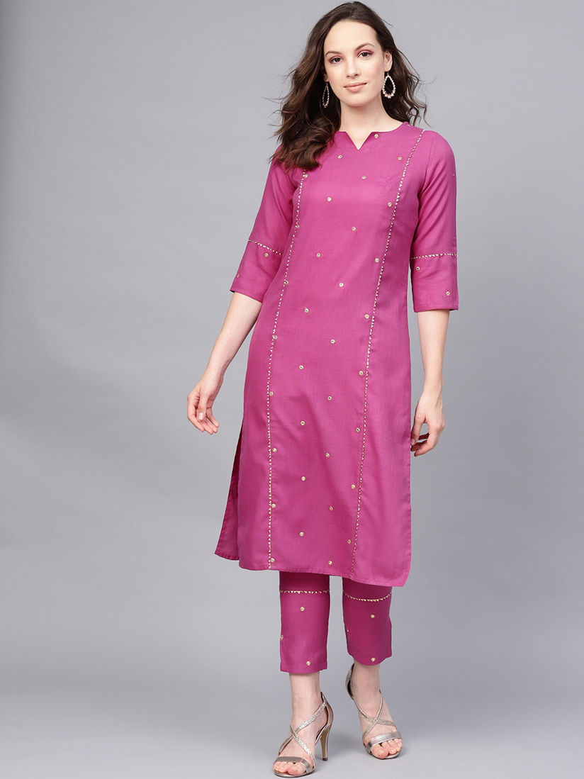 Jaipur Kurti Salwar Suits And Sets Buy Jaipur Kurti Magenta Straight Rayon Slub Kurta With Pants Set Of 2 Online Nykaa Fashion Kriti sanon off white and violet georgette anarkali suit. jaipur kurti magenta straight rayon slub kurta with pants set of 2
