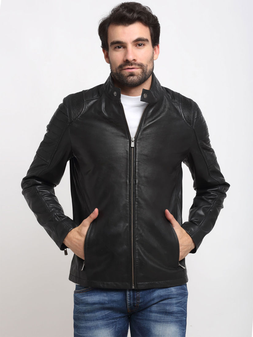 solid leather biker jacket