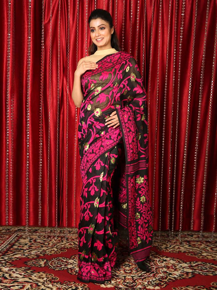 Charukriti Sarees Buy Charukriti Black And Pink Jamdani Saree With Pink Thread Weaving Without Blouse Piece Online Nykaa Fashion Blouse also, my dear priyanka! take a look at priyanka's post here and then the comments: charukriti black and pink jamdani saree with pink thread weaving without blouse piece