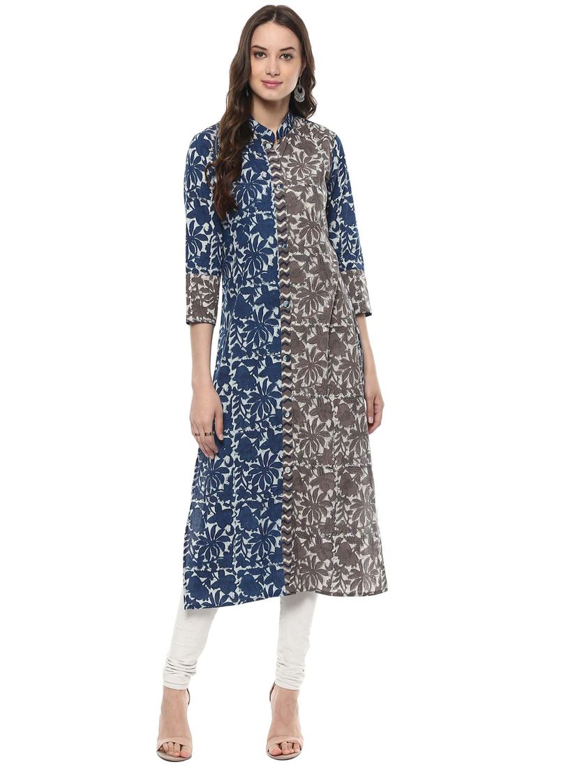 Hand block paisley printed long kurta with hand block printed straight pants