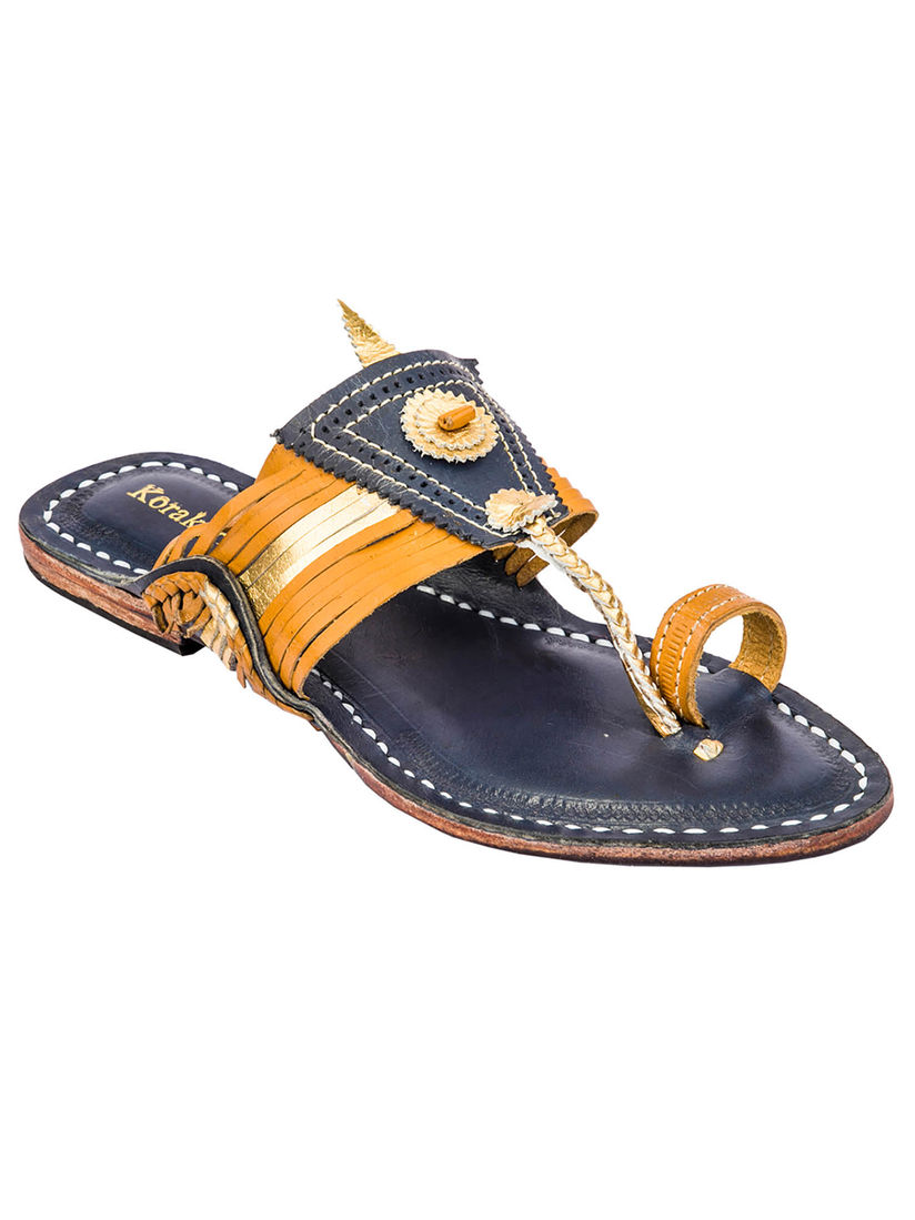 Korakari Kolhapuris Buy Korakari Dark Blue Base Pure Leather Kolhapuri Chappal Online Nykaa Fashion #kolhapuri #chappals design ideas for kurti, saree/#,college wear kolhapuri chappals design ideas 2020 designer kolhapuri chappal, attractive hand made flower leather sandal ,leather slippers. nykaa fashion