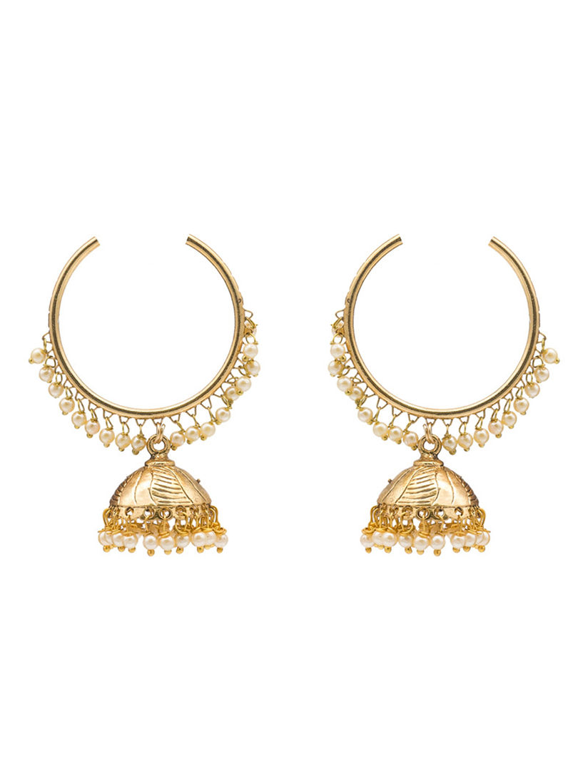 Kiyara Earrings Buy Kiyara Gold Plated Traditional Pearl Hoop Jhumka Earrings Online Nykaa Fashion