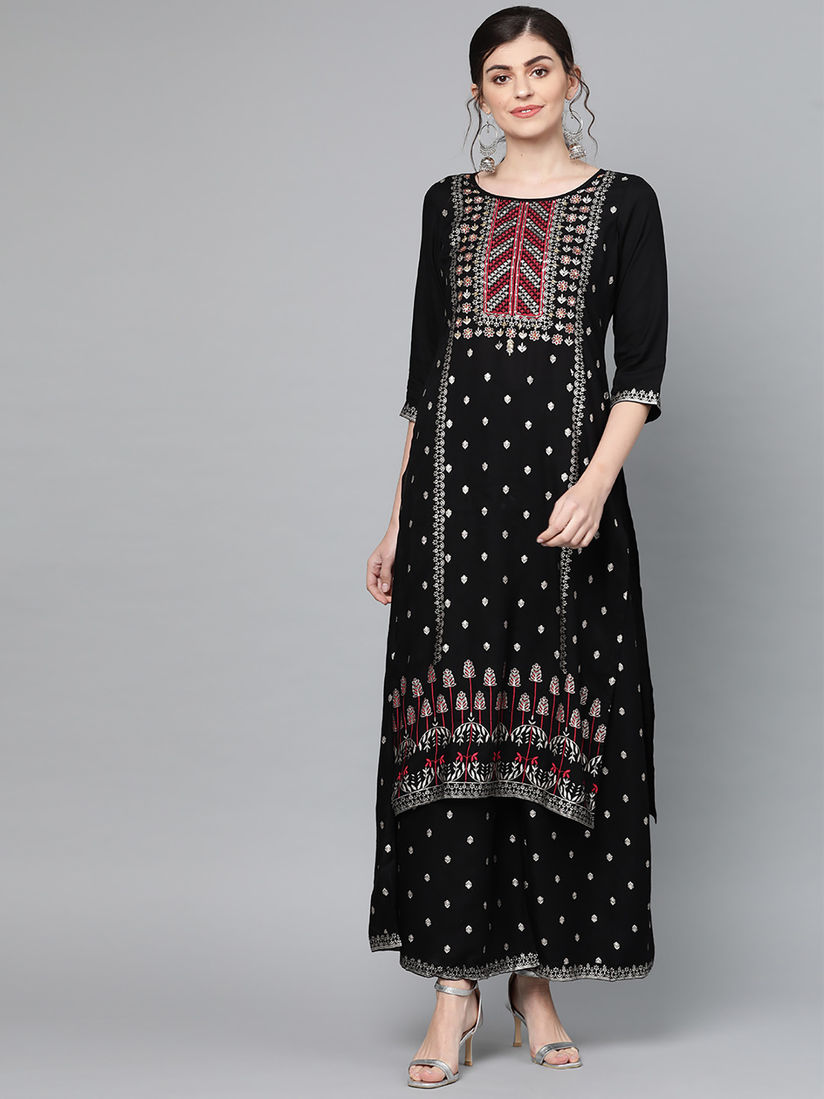 Black kurti palazzo set online Clearance