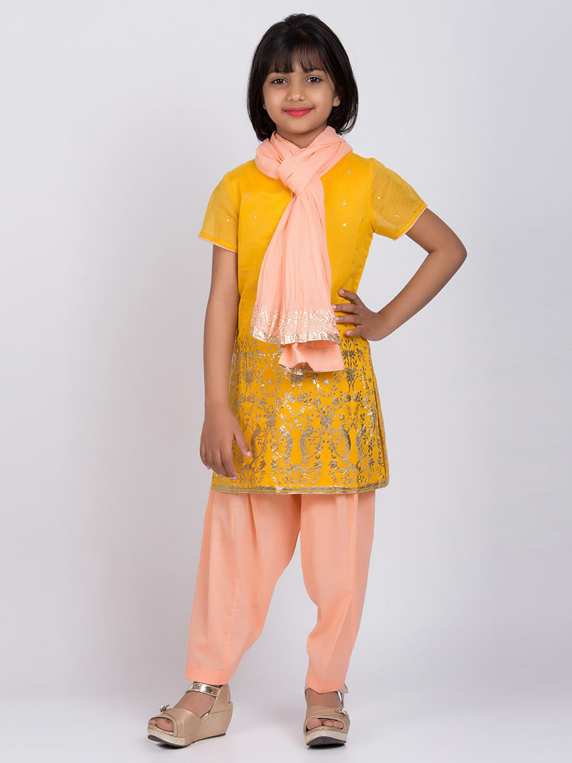 Biba Yellow Cotton Straight Suit Set