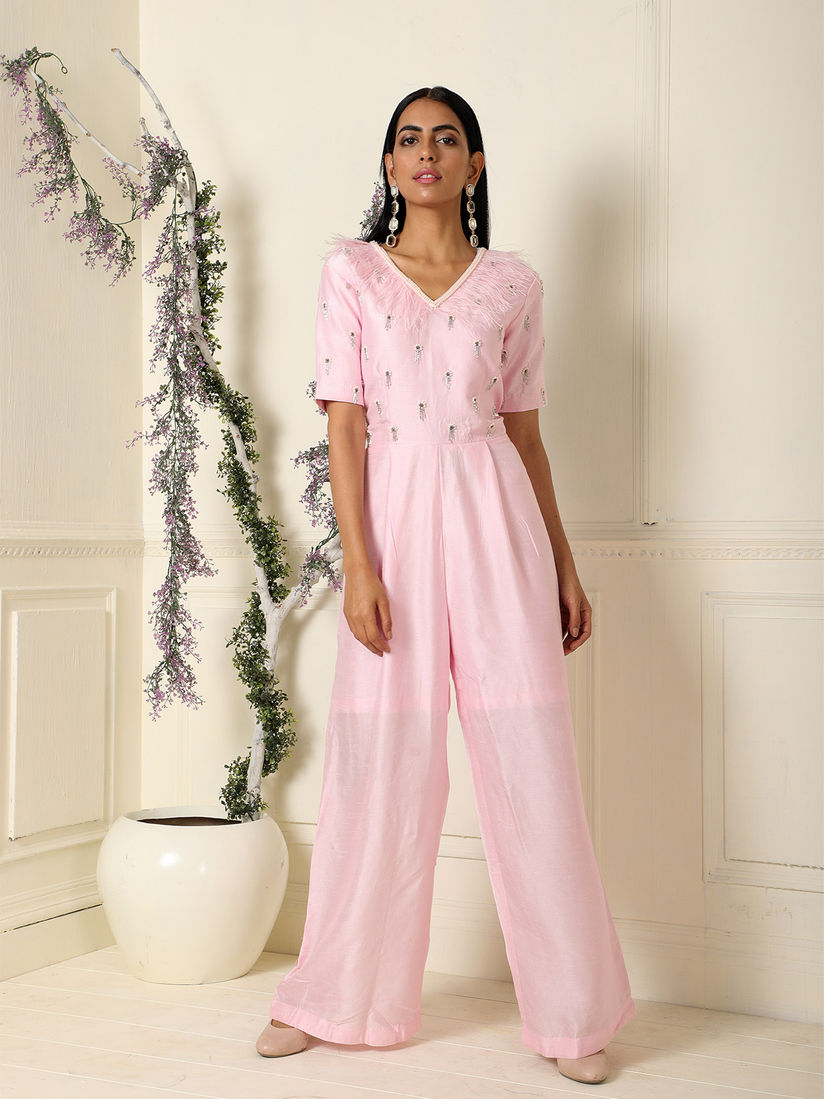 pink silk jumpsuit