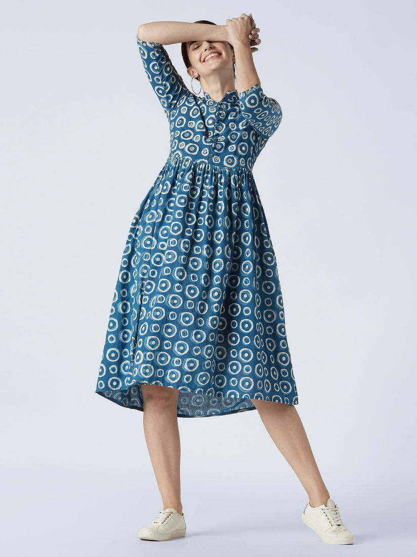 blue cotton midi dress