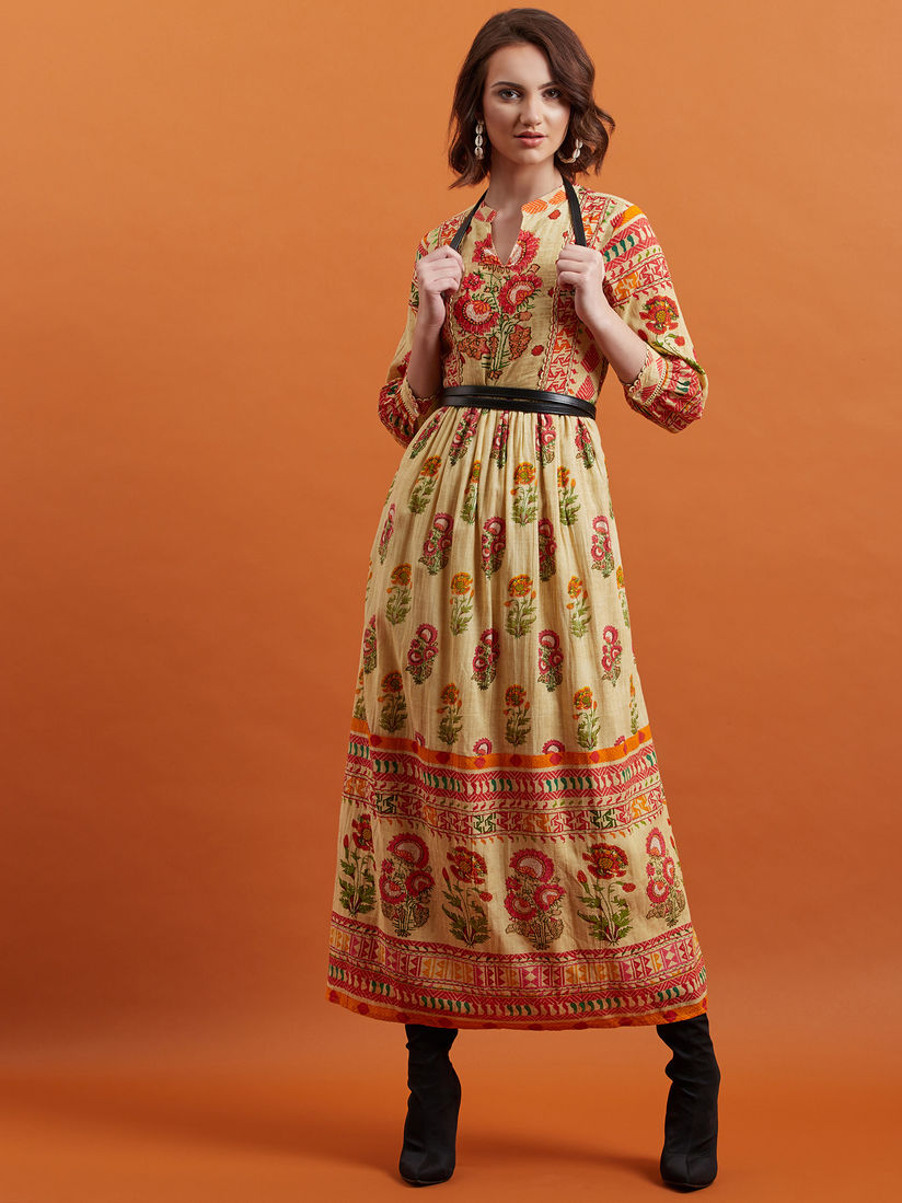 Label Ritu Kumar Dresses Buy Label Ritu Kumar Beige Band Collar 3 4 Sleeves Printed Long Dress Online Nykaa Fashion Buy the ritu kumar designer collection at best prices original products cod free shipping. label ritu kumar beige band collar 3 4 sleeves printed long dress