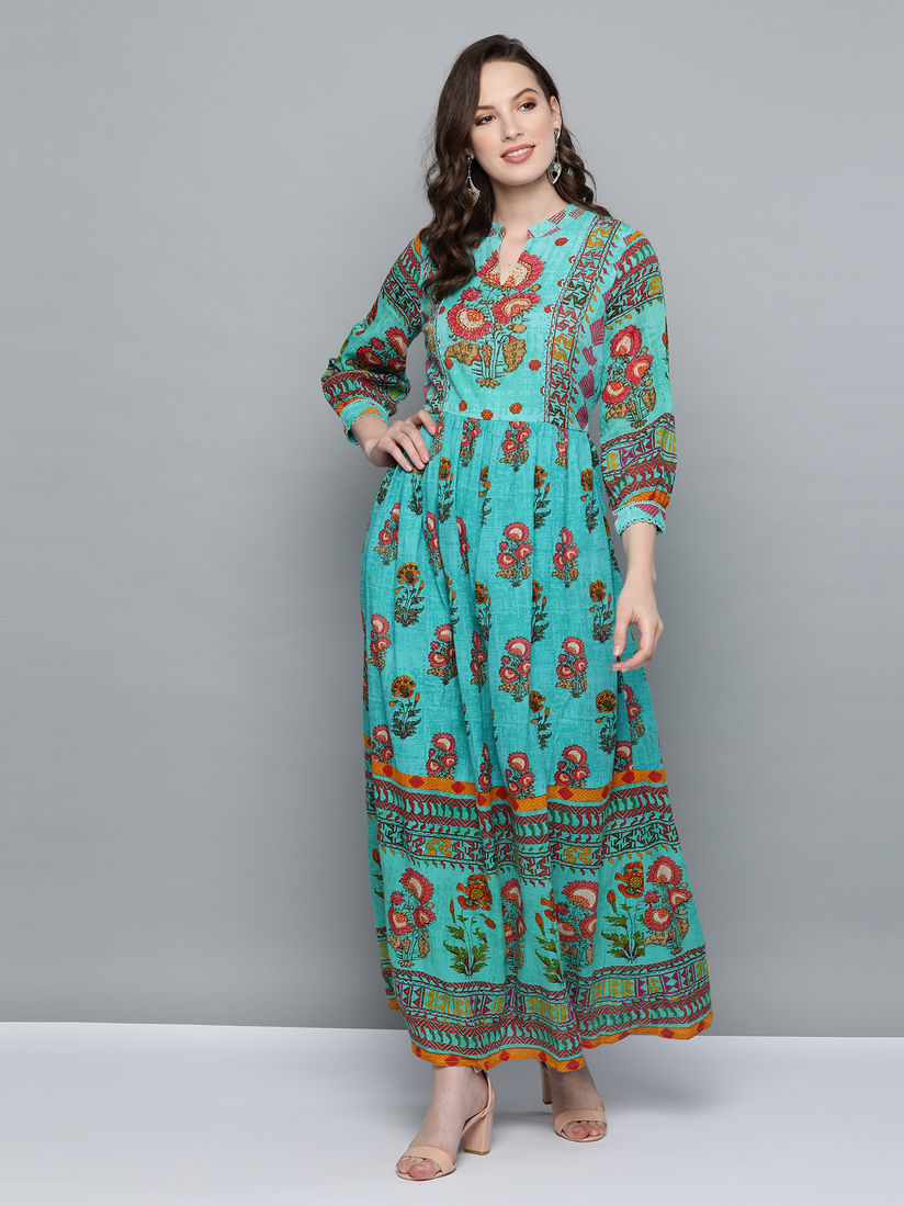 Label Ritu Kumar Dresses Buy Label Ritu Kumar Turquoise Mandarin Neck Balloon Sleeves Printed Long Dress Online Nykaa Fashion This season's collection is all about structure and fit, in a way that label has never been before. label ritu kumar turquoise mandarin neck balloon sleeves printed long dress