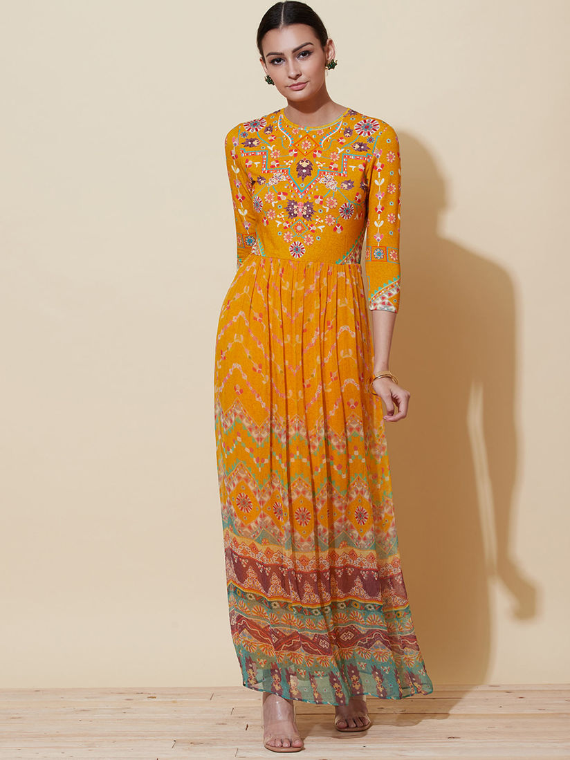 Label Ritu Kumar Dresses Buy Label Ritu Kumar Mustard Mandarin Collar Printed Long Dress Online Nykaa Fashion The weekend looks bright and sunny. label ritu kumar mustard mandarin collar printed long dress
