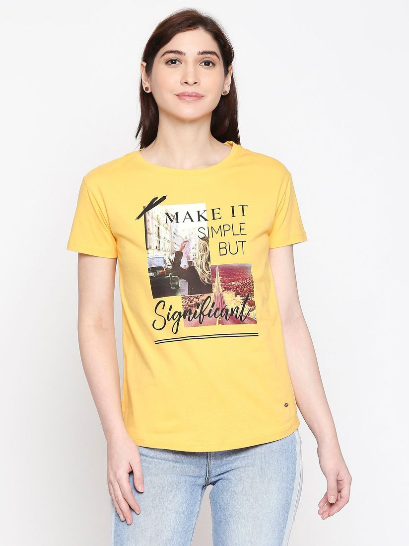 Buy Lee Cooper Yellow Printed T-Shirt 