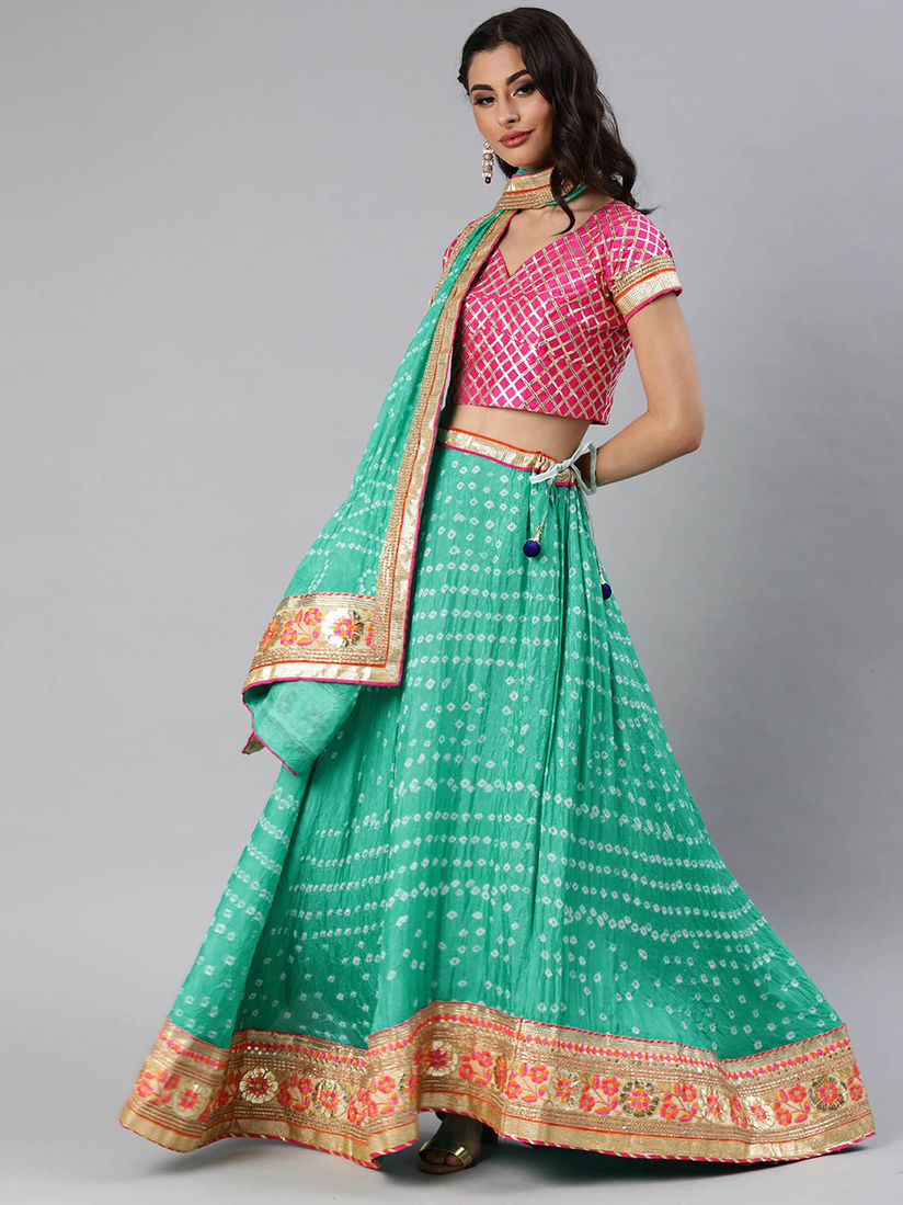 Green bandhani lehenga clearance