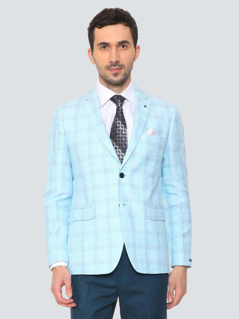 Sky blue check blazer clearance