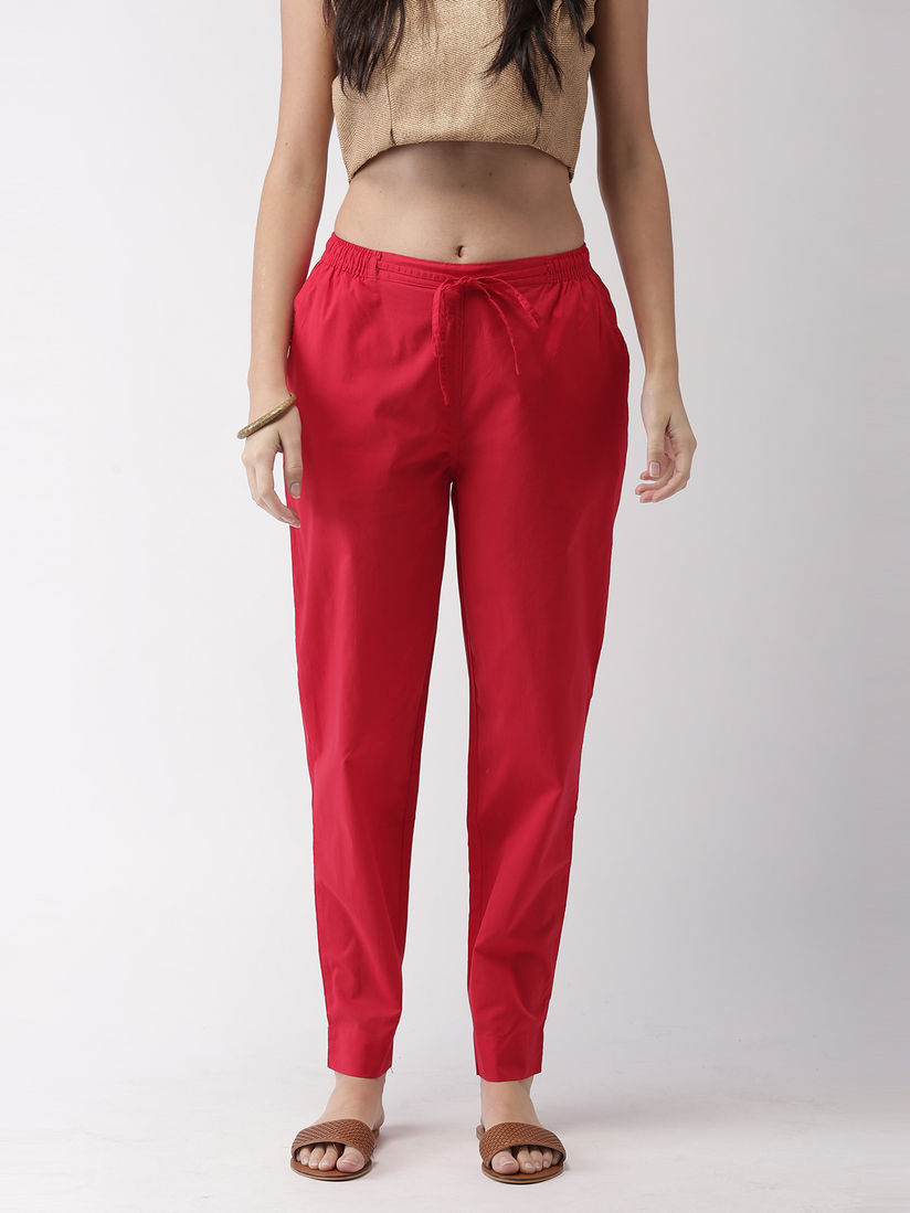 Red cotton pants clearance