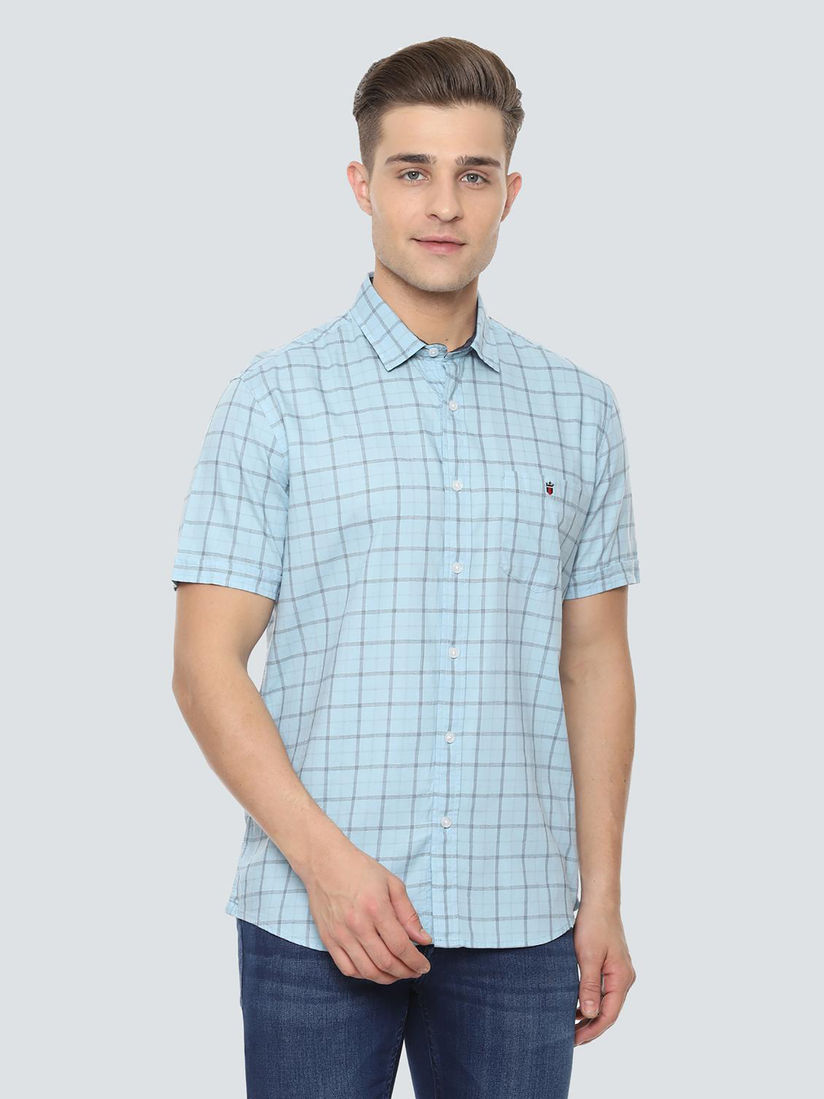 blue check shirt with jeans